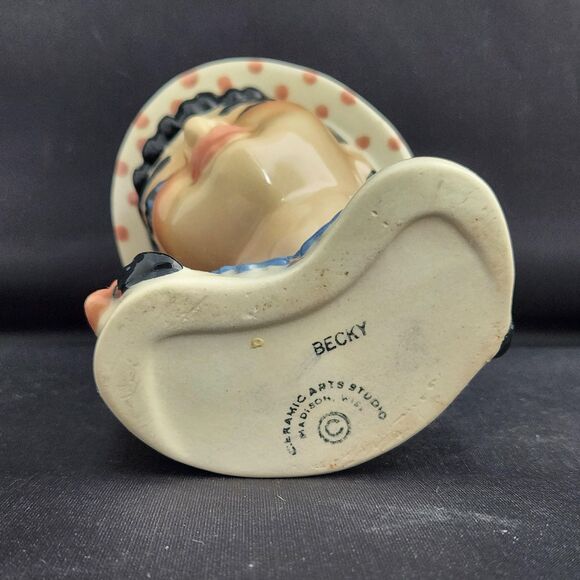 Becky Head Vase Ceramic Arts Studio Blue Pigtails Girl Teen Flower Holder VTG - Picture 7 of 8